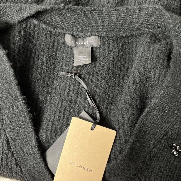 Halogen Women's Embellished Cropped Cardigan Sweater Black Size Medium - Picture 7 of 10